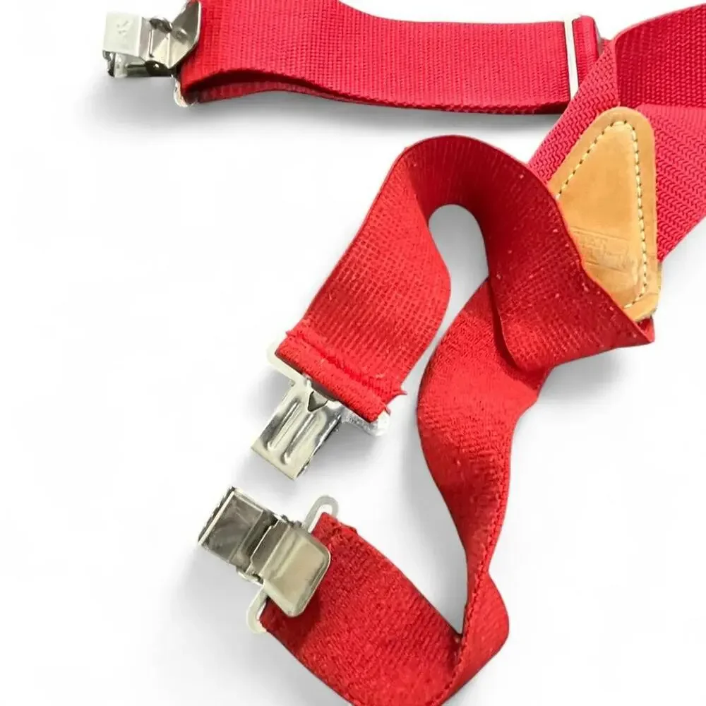 Red leather suspenders with adjustable